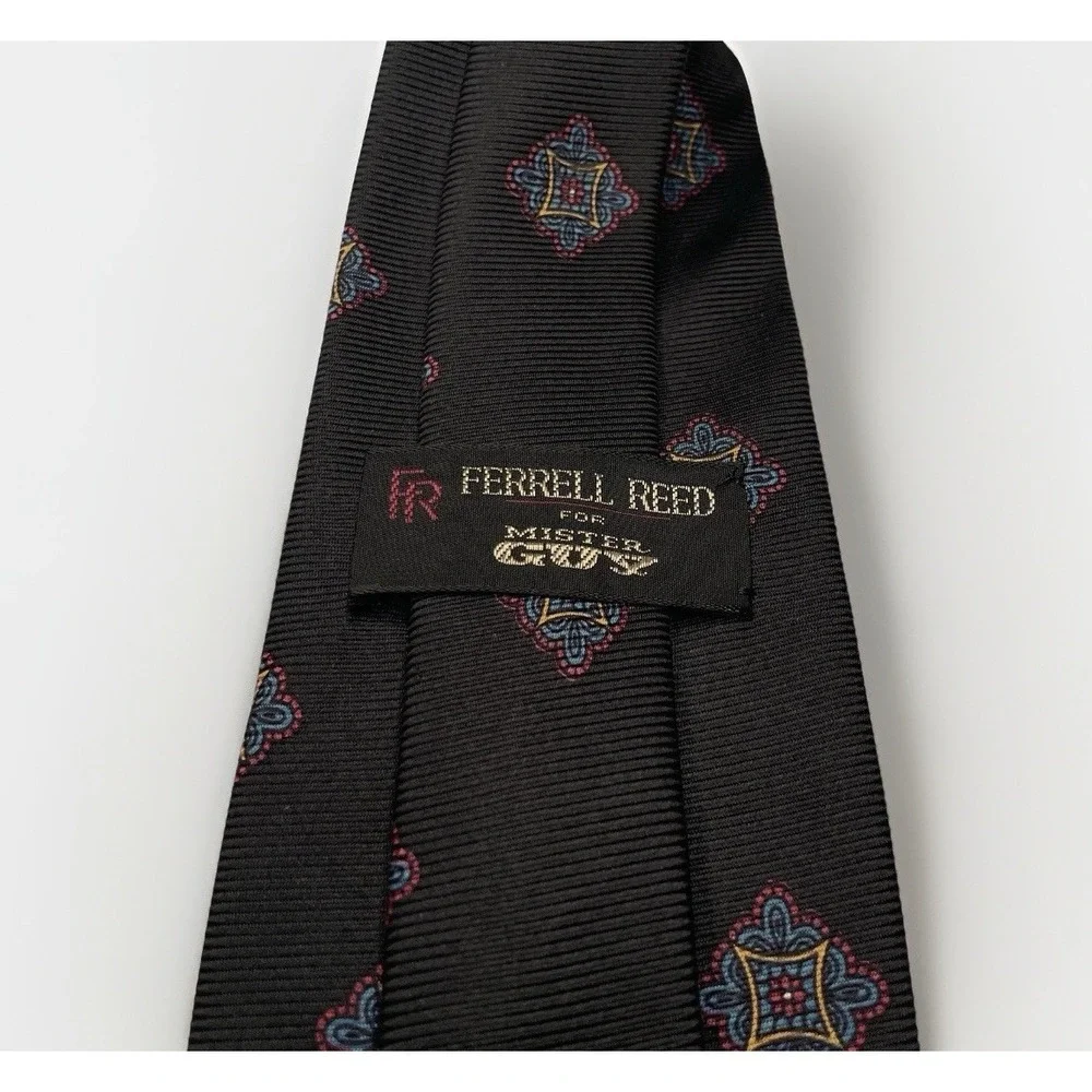 Ferrell Reed x David Evans Canterbury Silk Tie Black Hand Made & Printed England